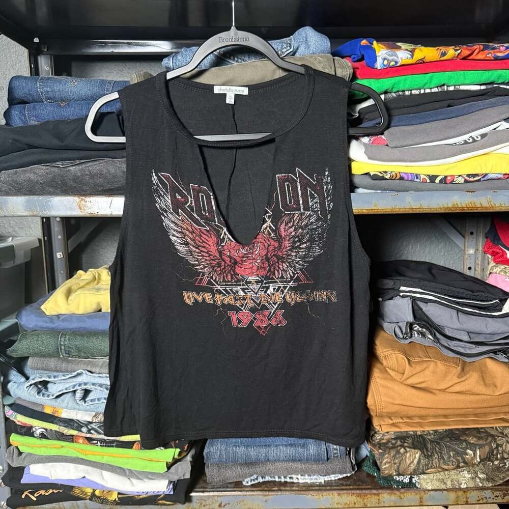 Charlotte Russe Rock On Live Fast Die Young Graphic Cut-Out Muscle Tank Top